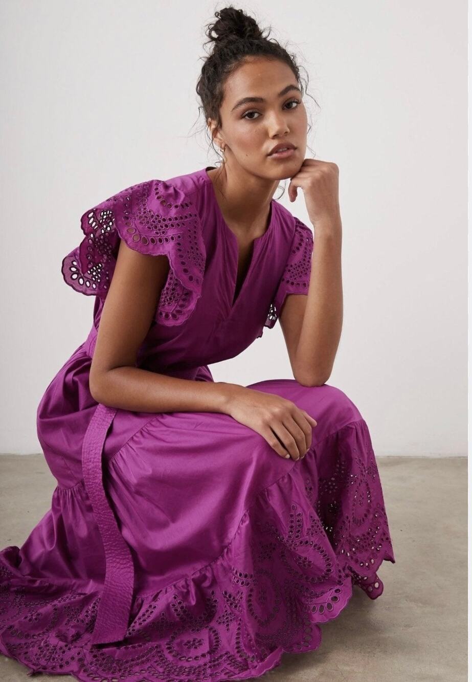 Rails Gia Tiered Midi Dress in Berry - 100% Cotton Eyelet Embroidered Size XS